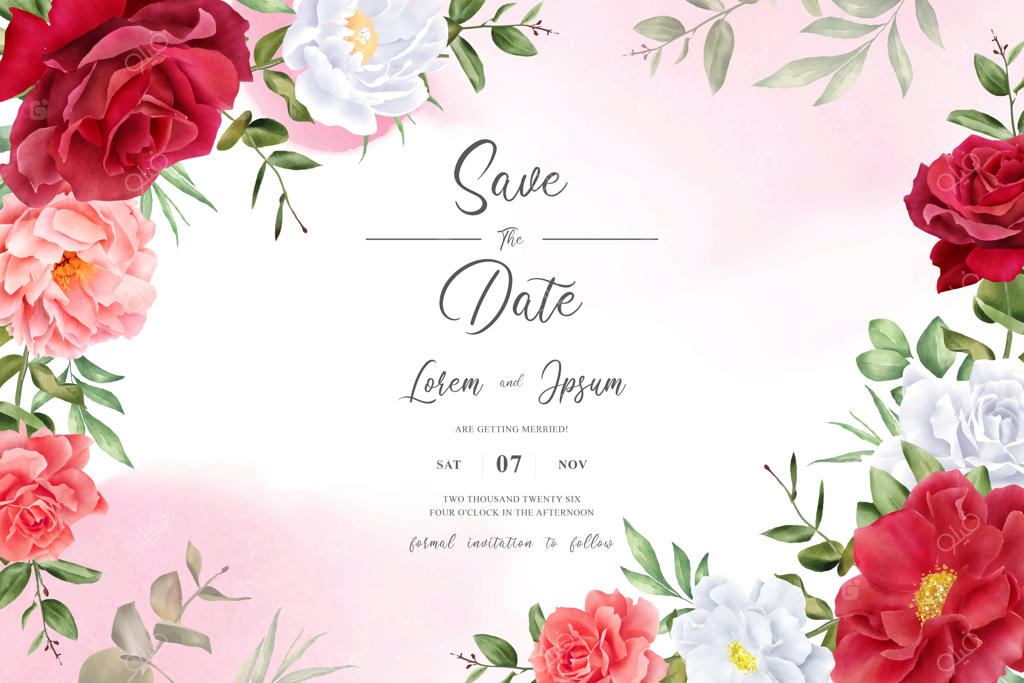 طراحی پس‌زمینه گل‌های آبرنگی شیک با گل صد تومانی و برگ‌های دست‌کشیده