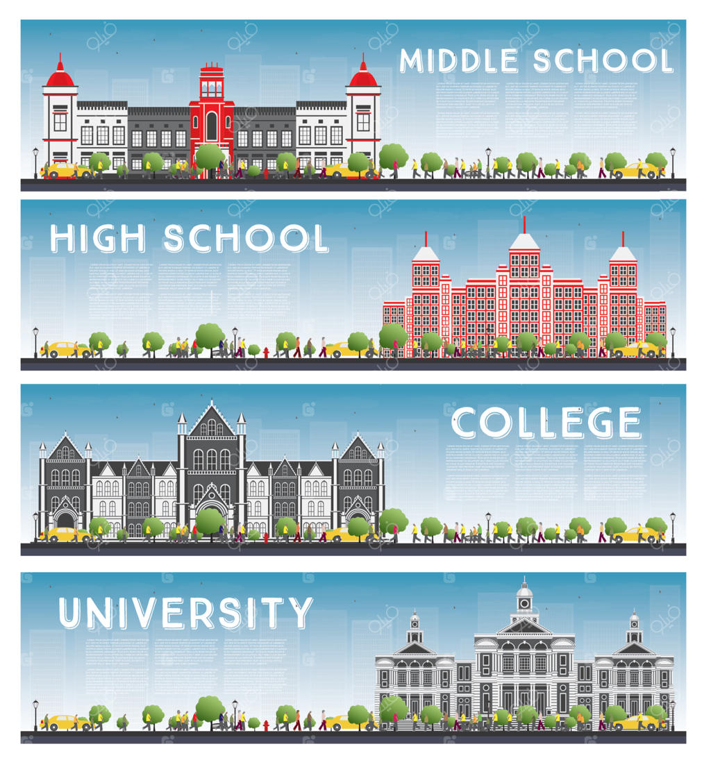 مجموعه بنرهای تحصیلی دانشگاه، دبیرستان و کالج.