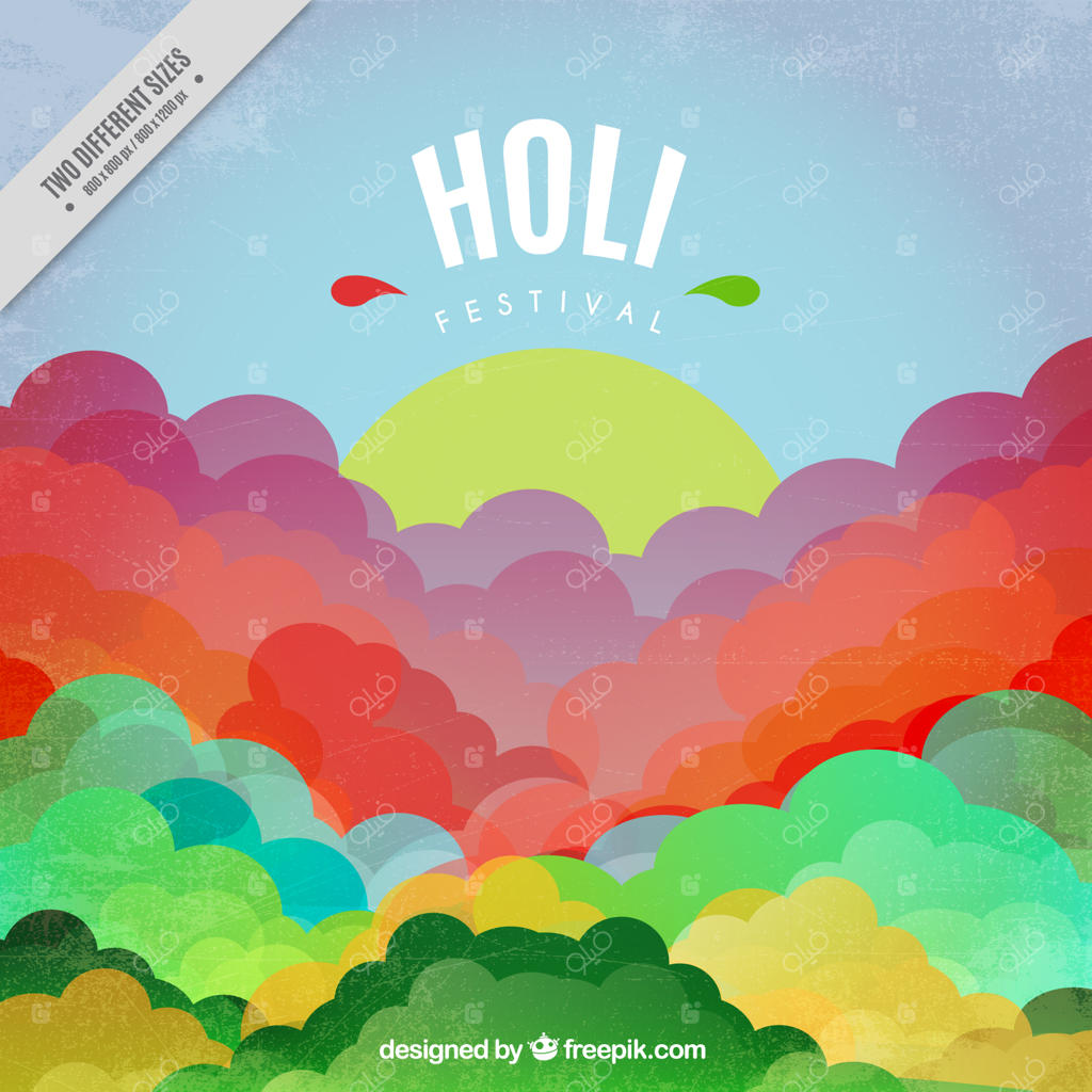 پس‌زمینه جشن هولی با ابرهای رنگارنگ