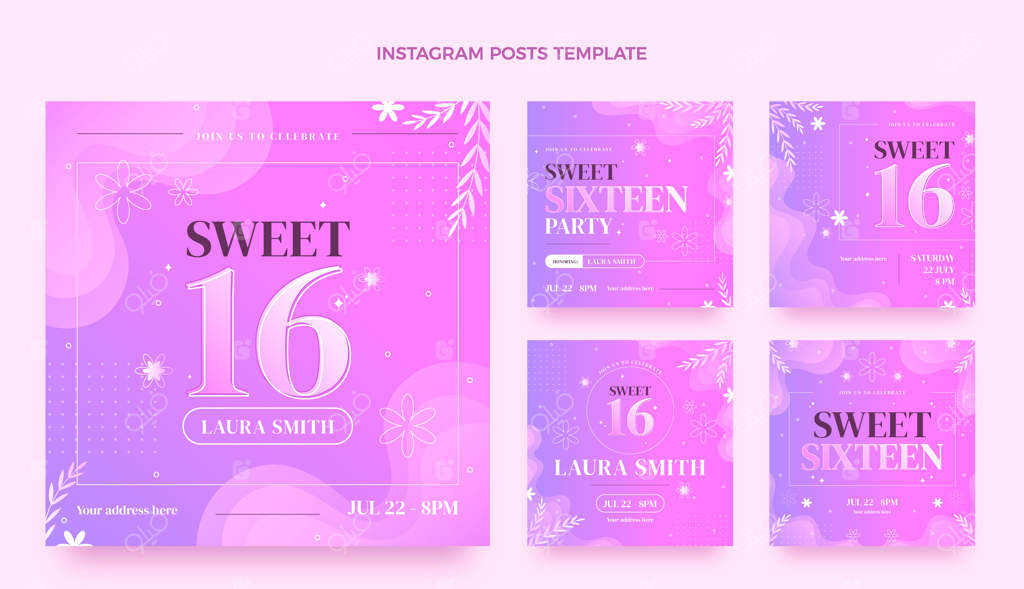 پترن پست اینستاگرام برای جشن ۱۶ سالگی با تم گرادیانت