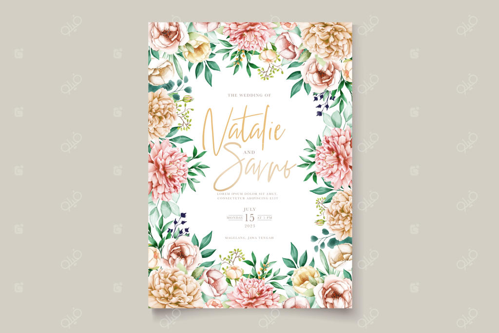 مجموعه کارت عروسی دست‌کشیده با طرح گل‌ها