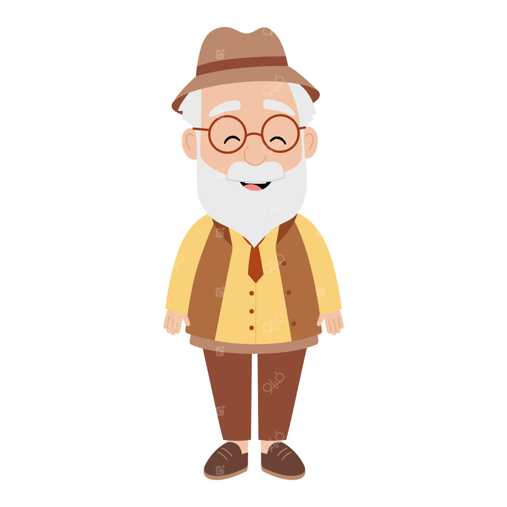 پدربزرگ دوست‌داشتنی با کلاه و عینک، پیرمرد ریش و سبیل‌دار در نمای تمام‌قد
