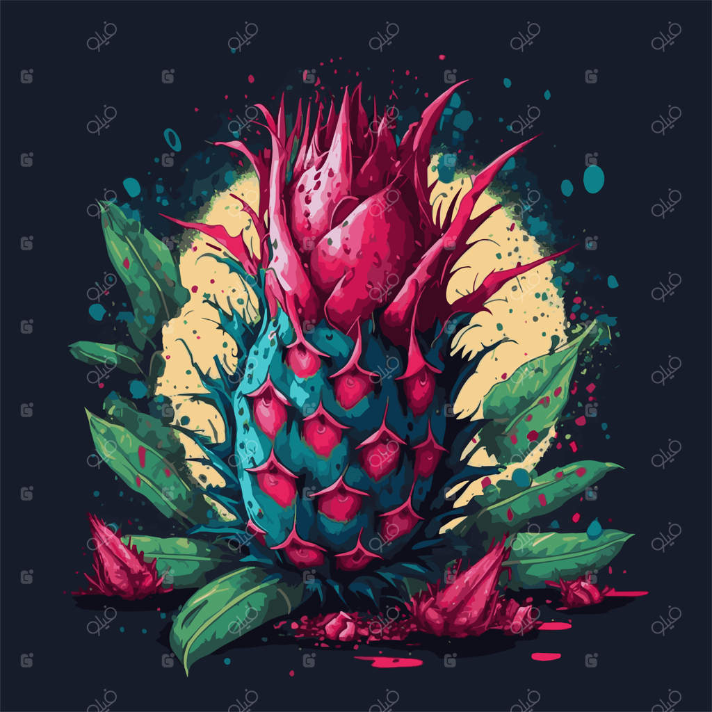 آب‌میوه تابستانی از میوه اژدهای قرمز - تصویرسازی وکتور دستی