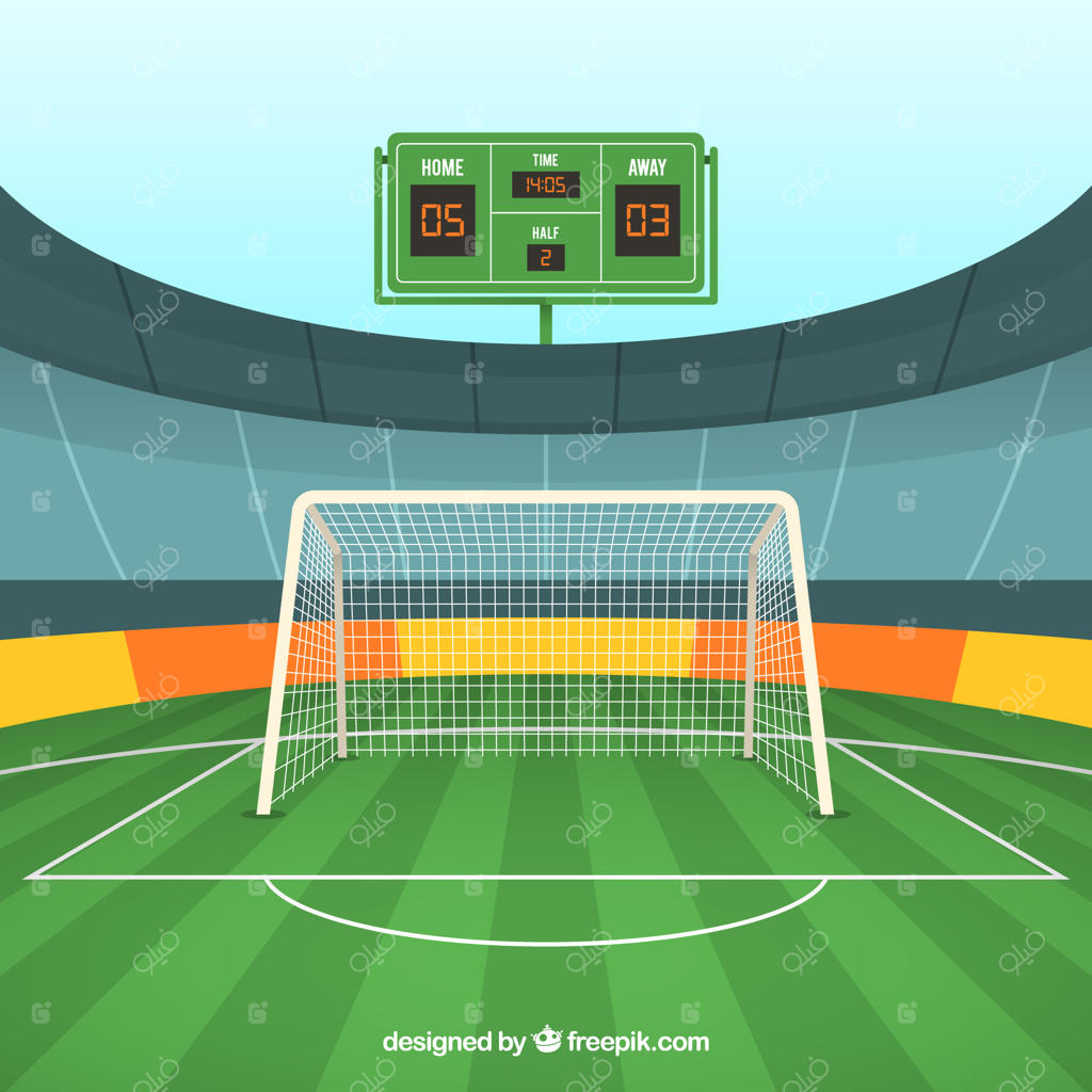 زمینه زمین فوتبال با تابلو امتیازات