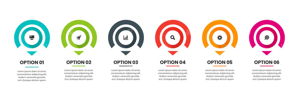 الگوهای طراحی عنصر اینفوگرافیک دایره‌ای با آیکون‌ها و ۶ گزینه. مناسب برای نمودار فرآیند، ارائه‌ها، چیدمان گردش کار، بنر و نمودار جریان