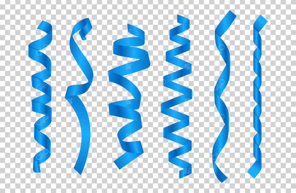 نوارهای ابریشمی آبی: مجموعه نوارهای ساتن. روبان‌های ابریشمی آبی برای هدیه، تصویر شبیه‌سازی شده با پیچ و تاب واقعی