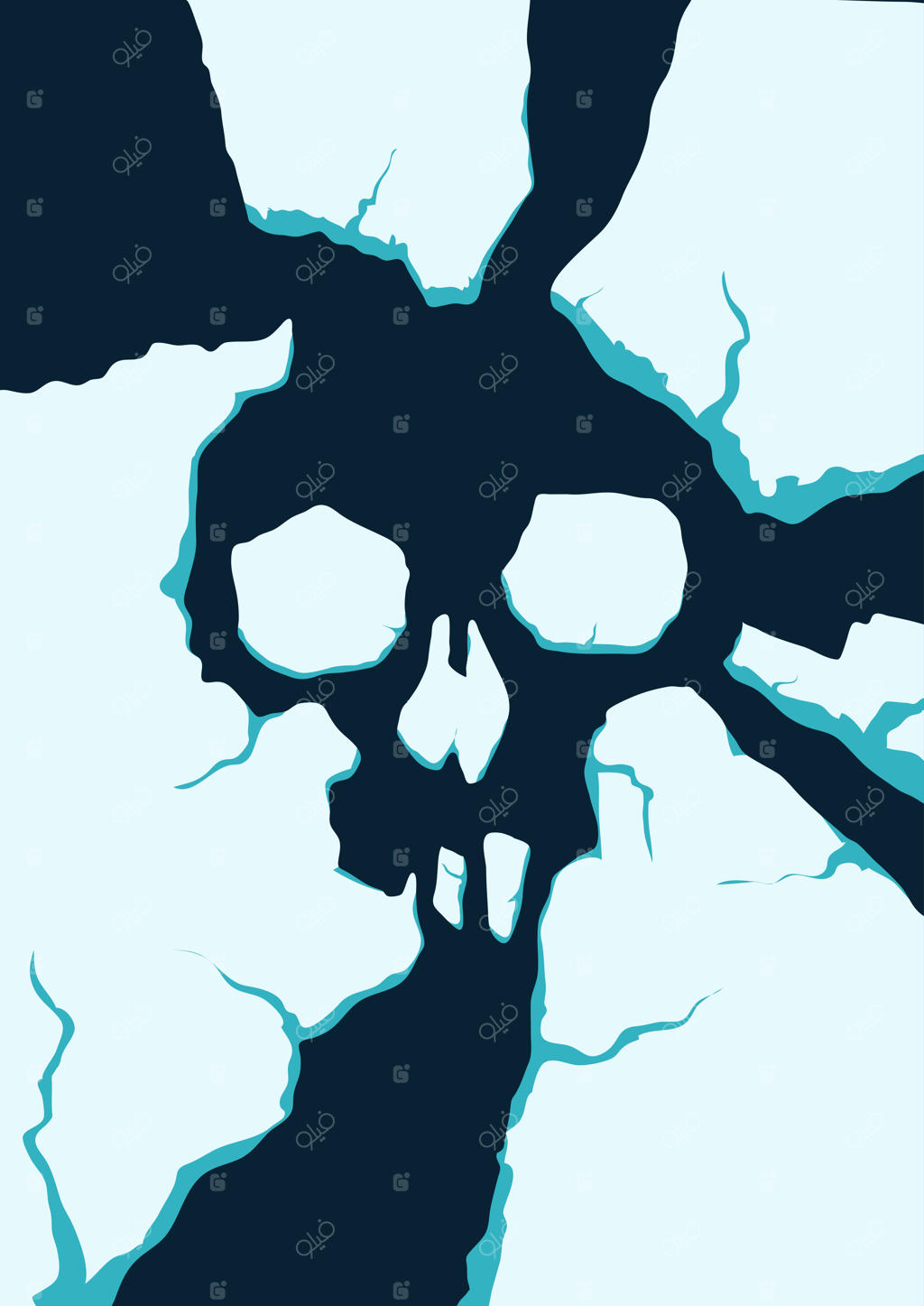 پوستر بوم‌شناسی وکتور: یخ‌های در حال ذوب، جمجمه‌ای می‌سازند. گرمایش جهانی، ذوب یخچال‌ها، نجات سیاره زمین