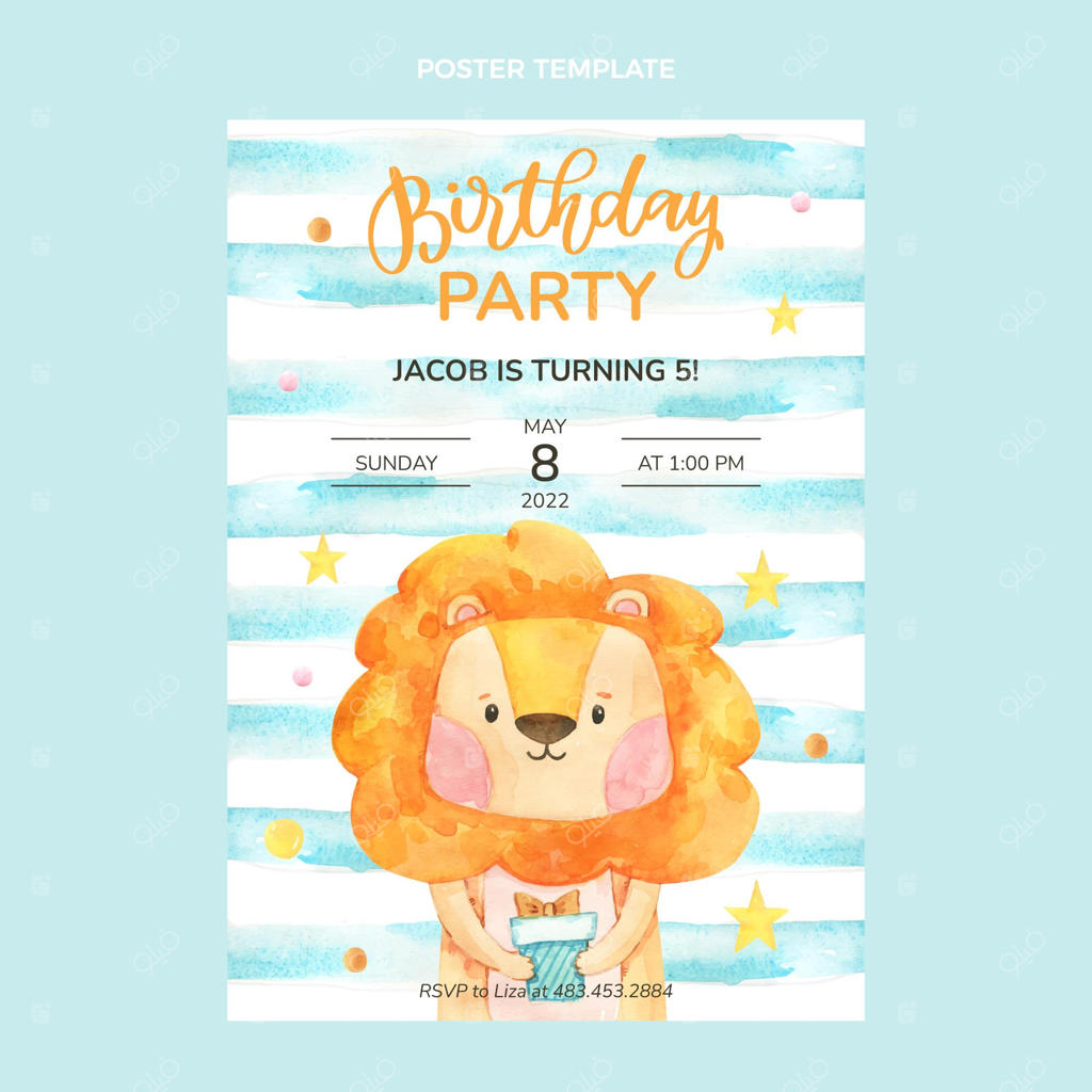 قالب پوستر تولد با طراحی دست آبرنگی