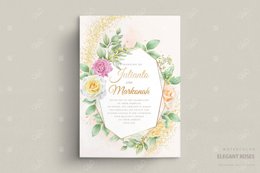 کارت دعوت عروسی با طرح گل‌های آبرنگی