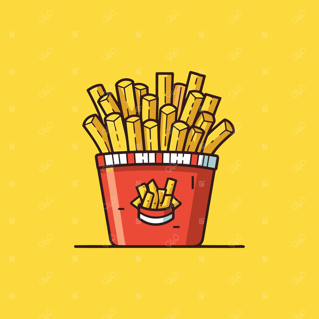 تصویر سیب‌زمینی سرخ‌کرده: نقاشی خطی تمیز با رنگ‌های جذاب برای منو، پوستر و وب‌سایت