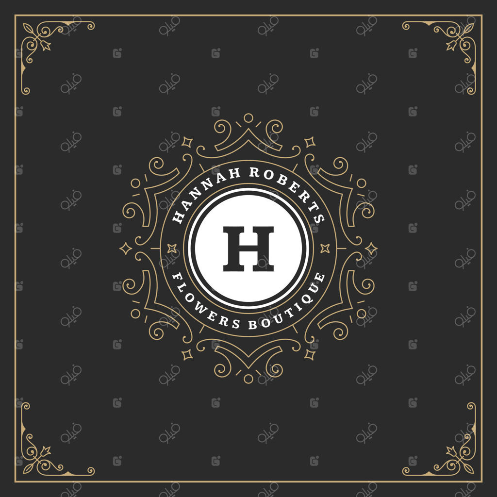 قالب طراحی لوگوی مونوگرام با قاب وینتیج و تزیینات خوشنویسی