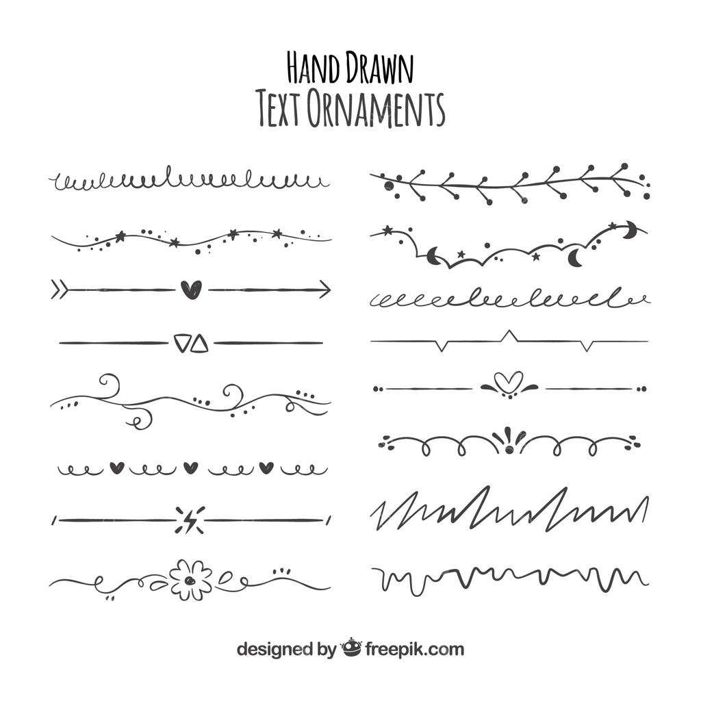 مجموعه‌ای از تزئینات دست‌کشیده برای متن‌ها