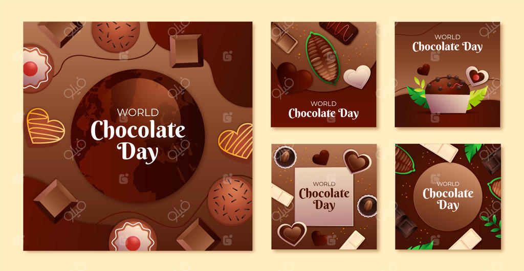 مجموعه پست‌های اینستاگرام روز جهانی شکلات با طراحی گرادینت