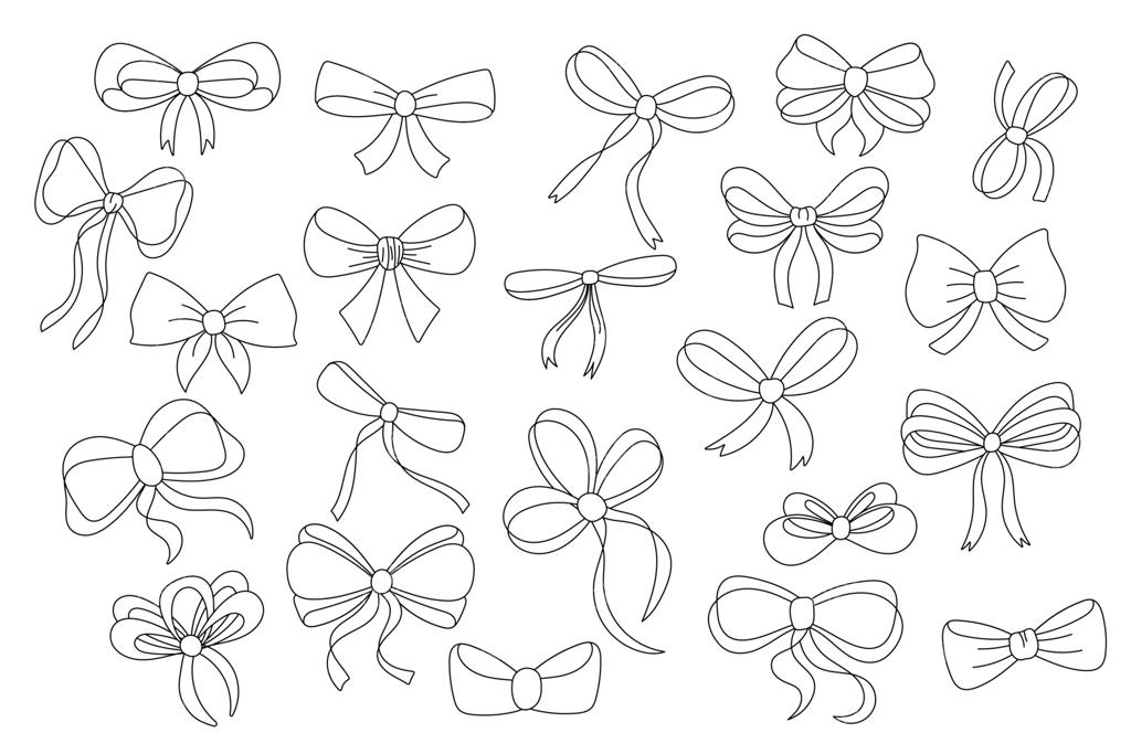 مجموعه‌ای ساده از پاپیون‌های دست‌کشیده. پاپیون‌های تزیینی با خطوط مشکی، مجموعه‌ای بزرگ