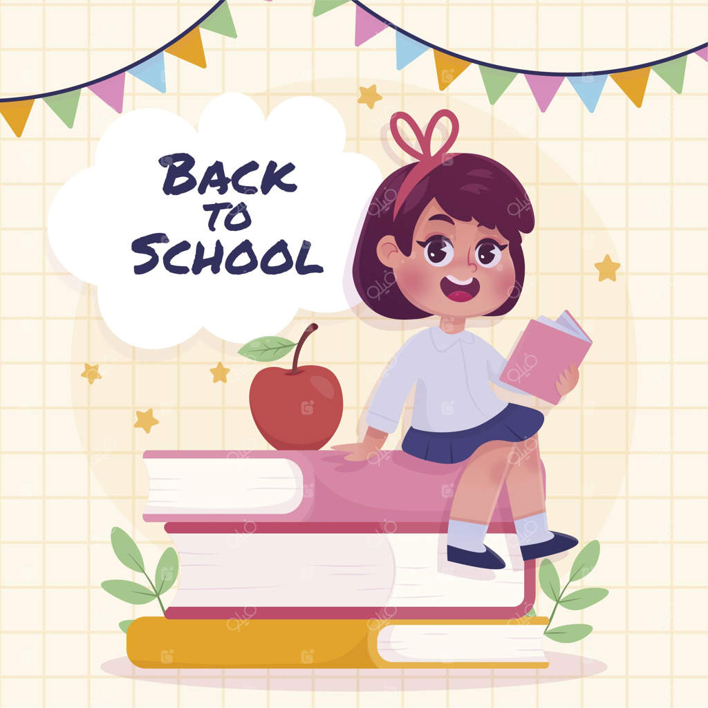 تصویر دستی بازگشت به مدرسه با دانش‌آموز بر روی کتاب‌ها