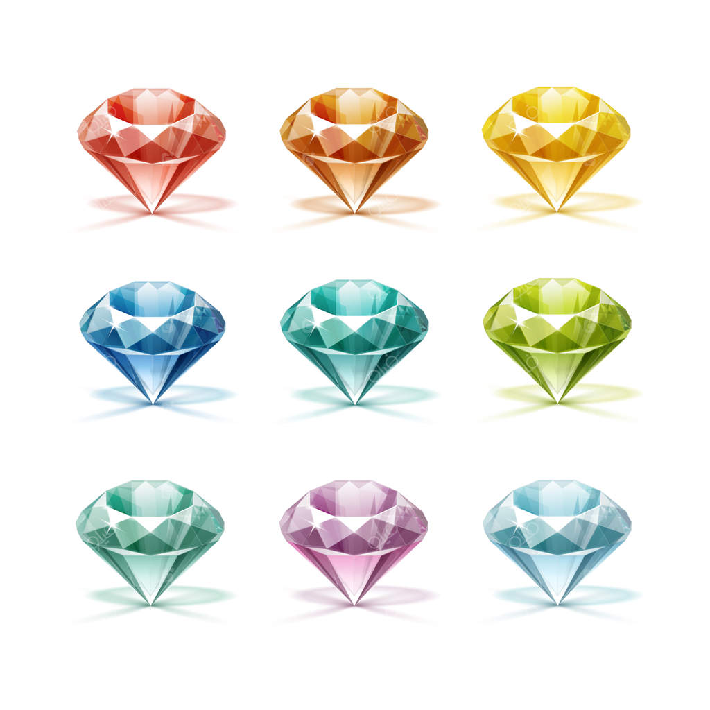 الماس‌های رنگی به رنگ‌های آبی فیروزه‌ای، یاسی، بنفش، زرد، نارنجی، سبز و قرمز