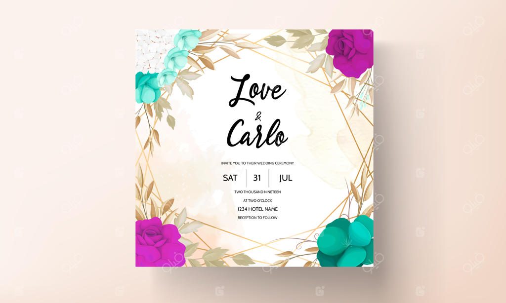 ست قالب دعوتنامه عروسی با تزیینات زیبای گلدار