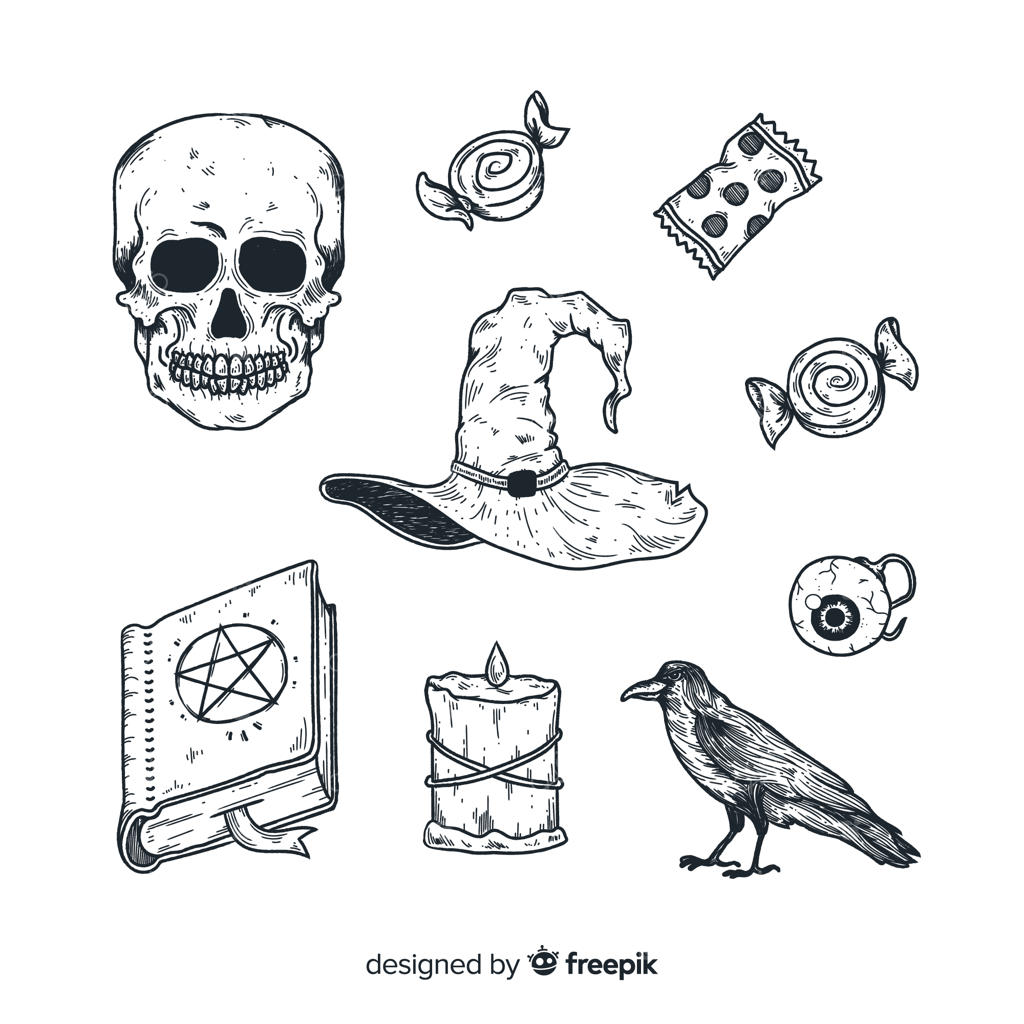 مجموعه عناصر هالووین با طراحی دستی واقعی