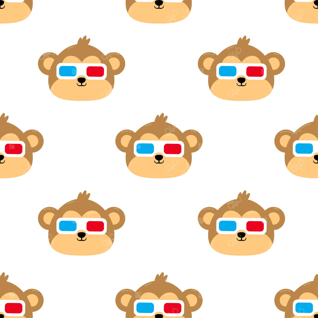 الگوی کارتونی میمون با عینک - تصویرسازی بدون درز
