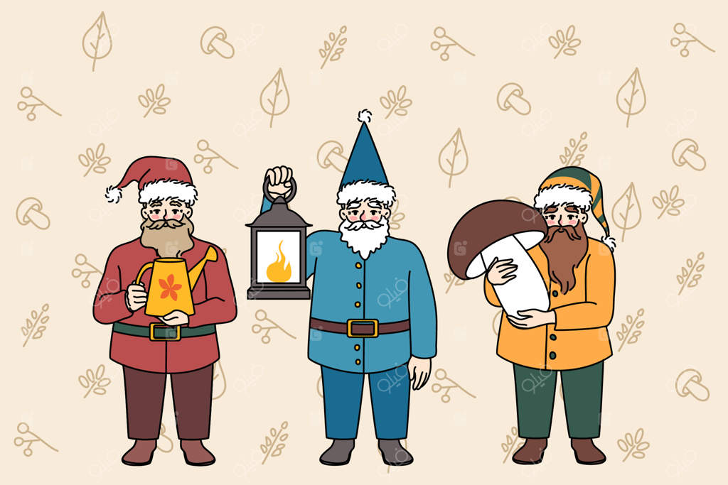 مجموعه‌ای از مجسمه‌های بامزه‌ی کوتوله‌های باغی