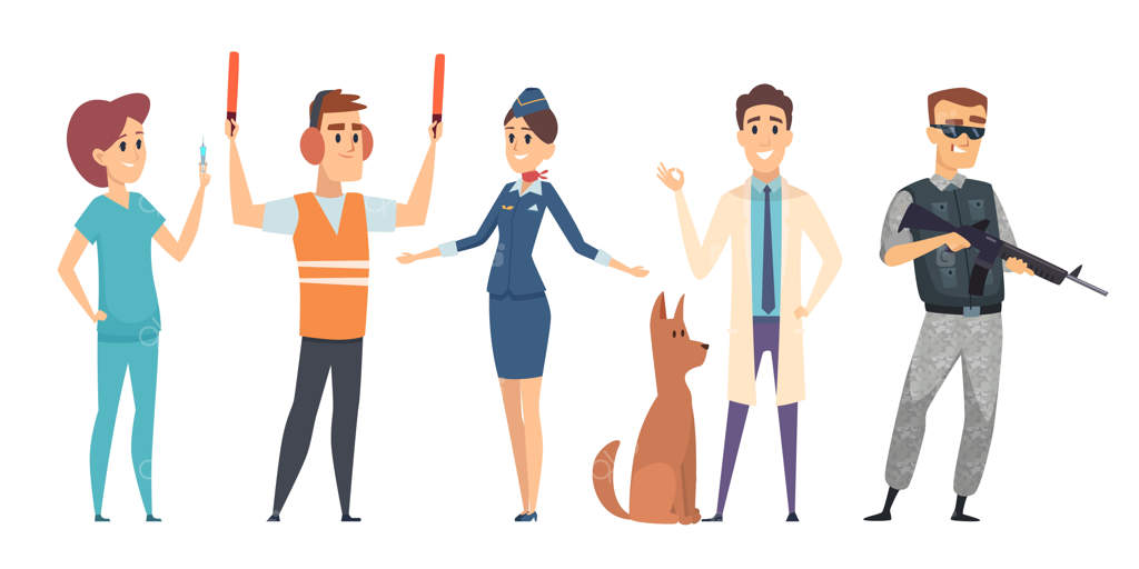 شخصیت‌های افراد با حرفه‌های مختلف بر روی پس‌زمینه سفید