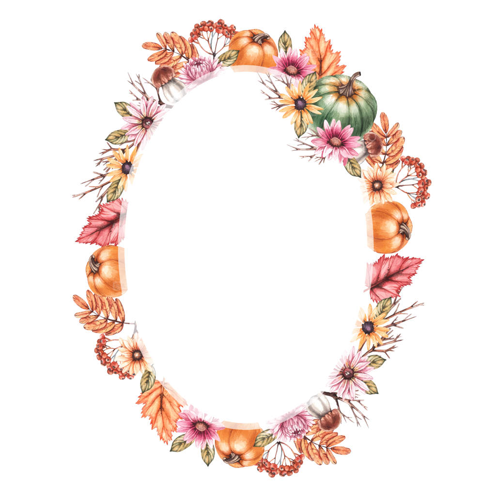 قاب‌های پاییزی آبرنگی روی پس‌زمینه‌ی سفید