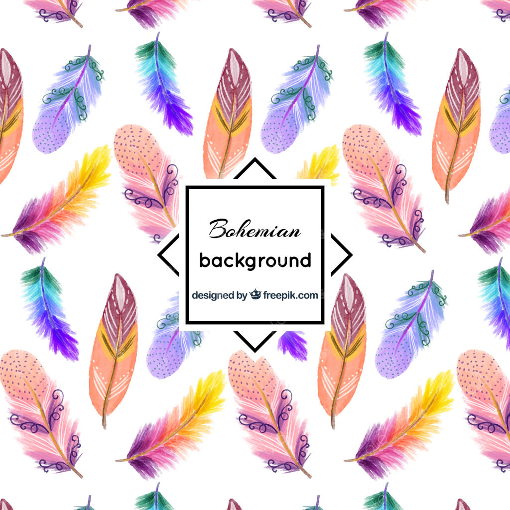 پس‌زمینه فوق‌العاده پرهای رنگی نقاشی‌‌شده با آبرنگ