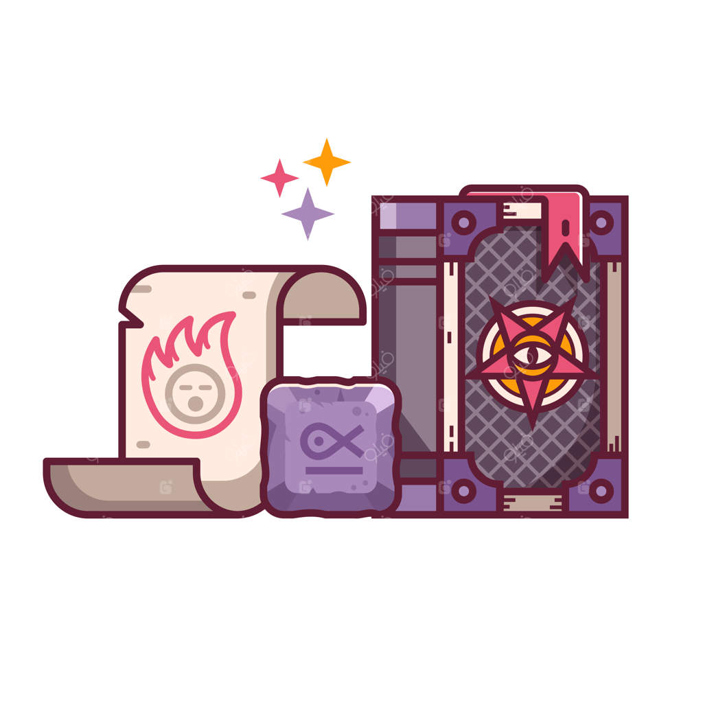 آیکون‌های فانتزی: طومار و کتاب طلسم و سنگ جادویی