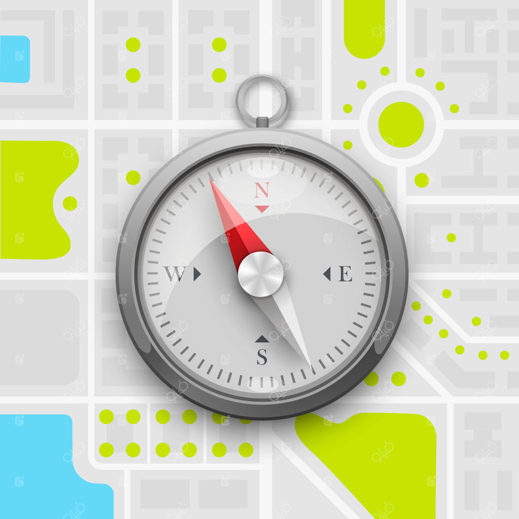 قطب‌نما روی نقشه شهر - تصویر وکتور