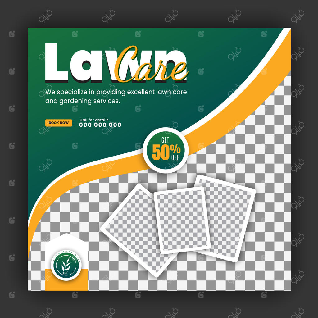 طراحی قالب مدرن برای خدمات باغبانی و نگهداری فضای سبز شرکت‌ها، بنر وب کمپین کشاورزی و غذای ارگانیک با طرح‌های انتزاعی سبز و زرد