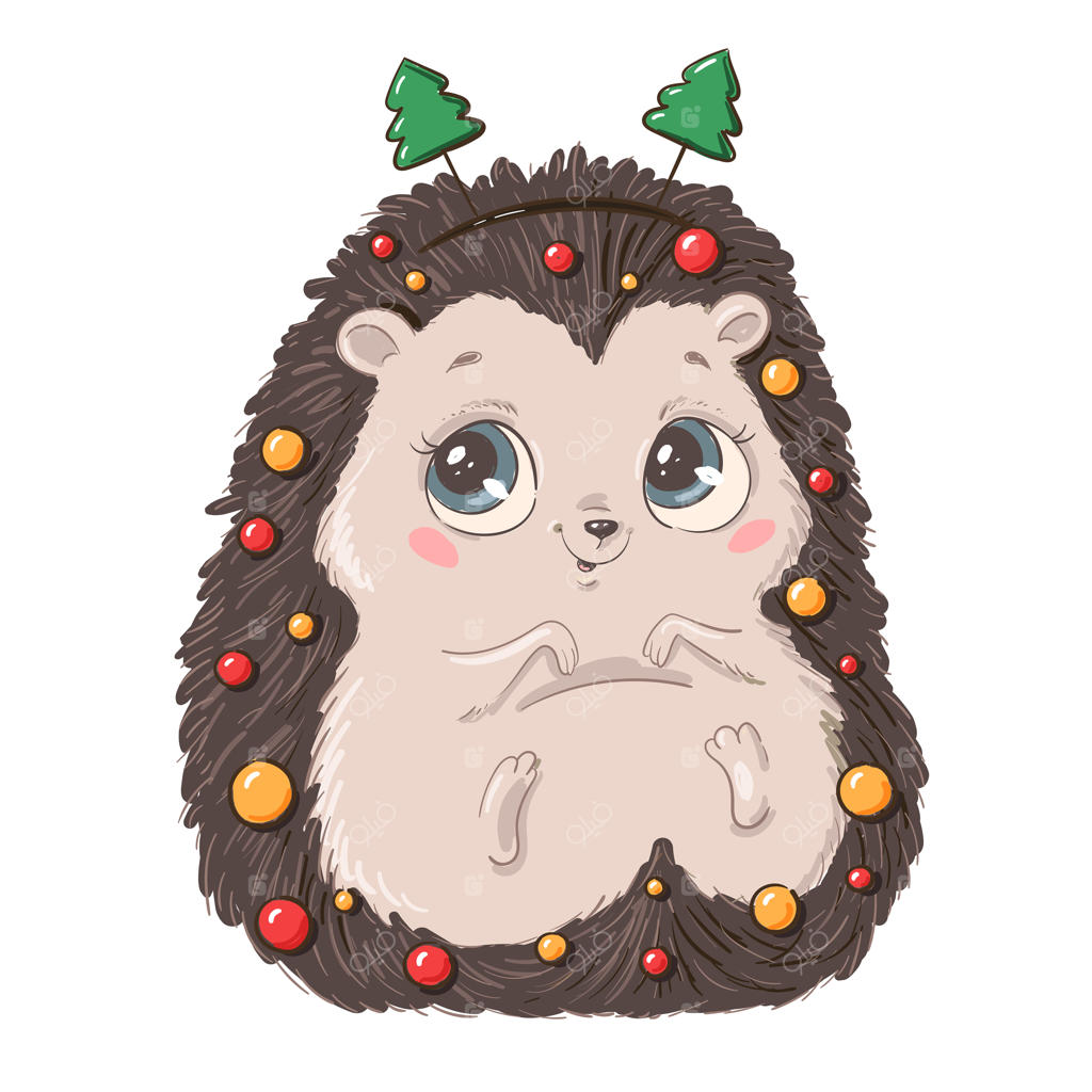 تصویری از یک جوجه‌تیغی کارتونی بامزه با پس‌زمینه سفید. حیوانات کارتونی دوست‌داشتنی.