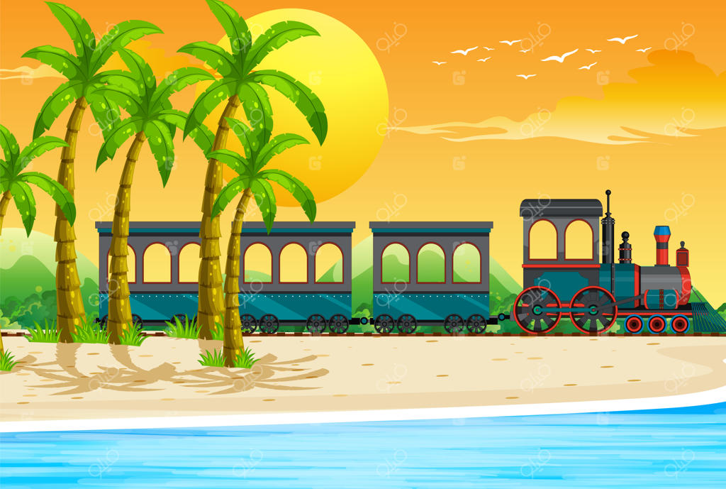 صحنه‌ای بیرونی با قطار بخار لوکوموتیو