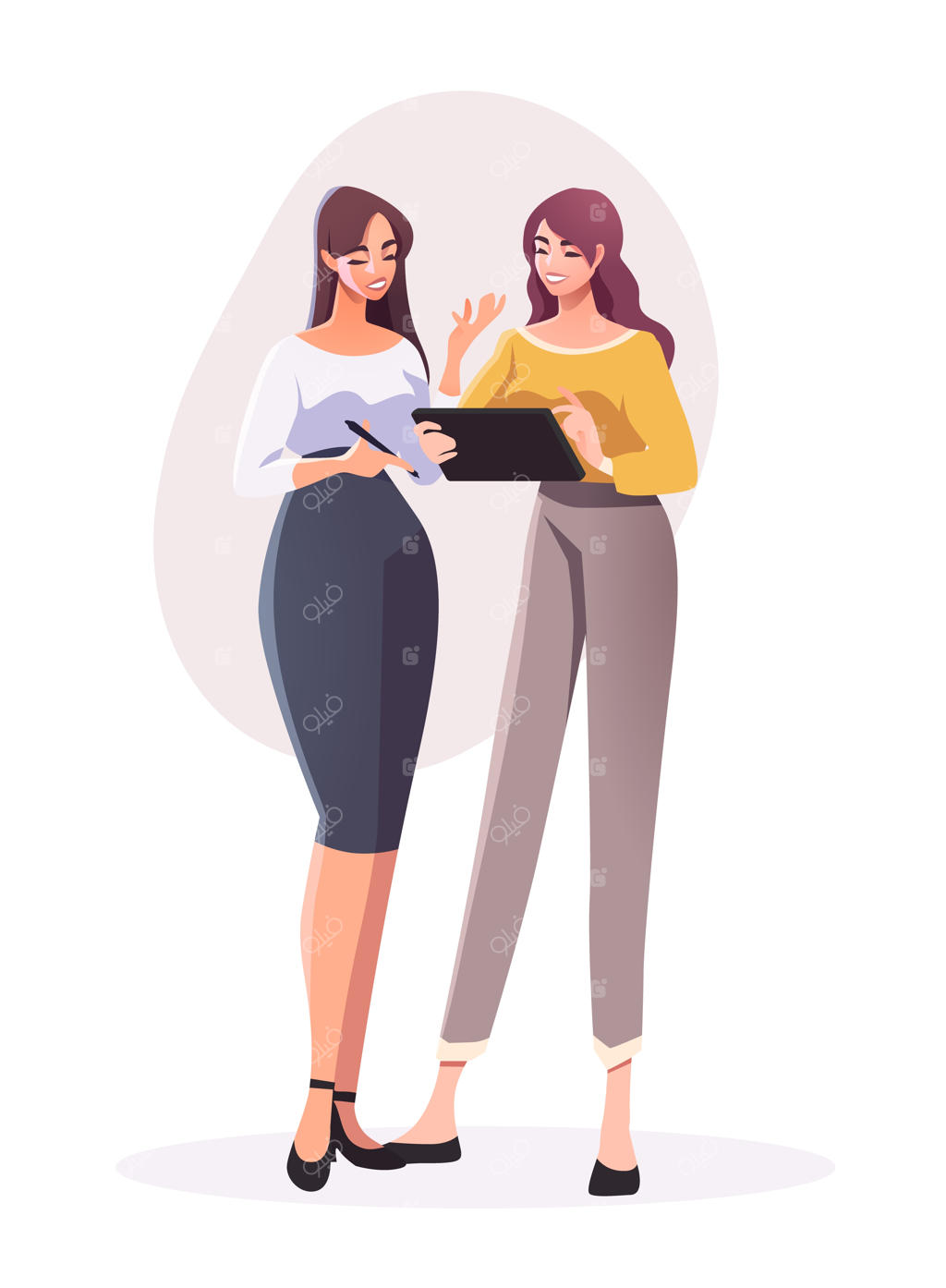 شخصیت‌های تجاری به سبک فلت: همکاران در دفتر کار در حال گفتگو