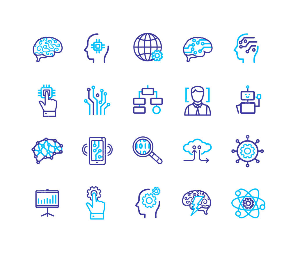 مجموعه آیکون‌های نازک و رنگی برای علامت‌گذاری هوش مصنوعی. وکتور