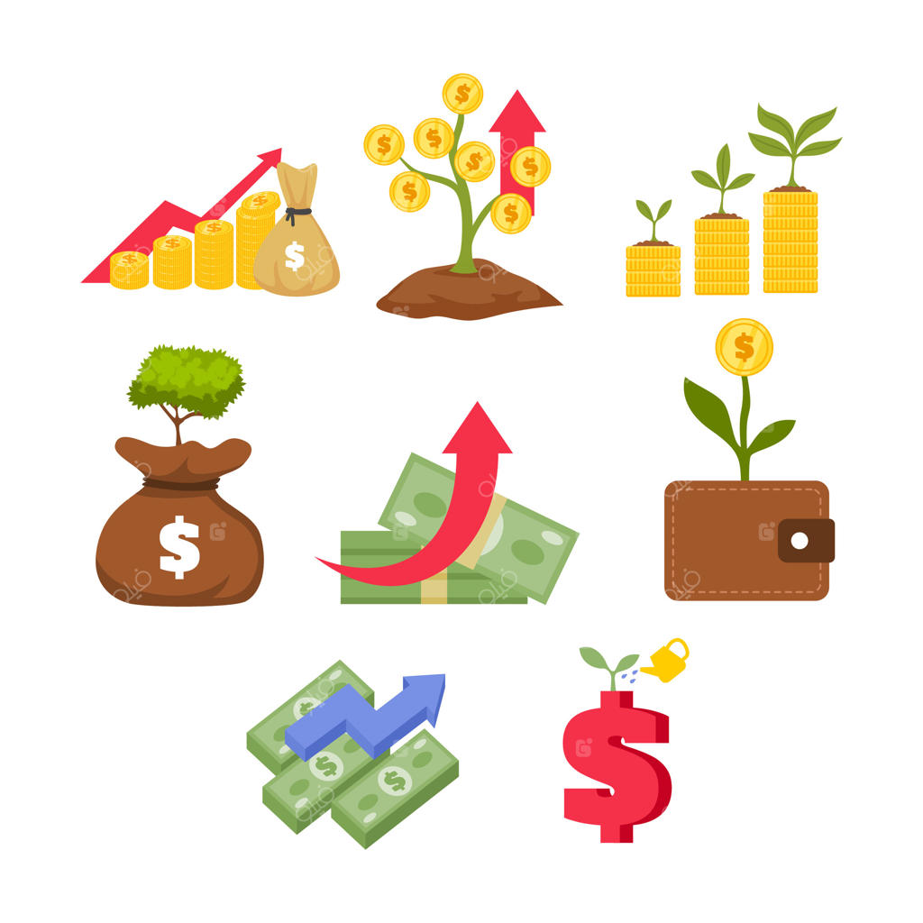 بررسی نمادهای رشد مالی و سرمایه‌گذاری وکتور حرفه‌ای