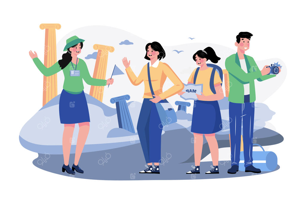 بانوی راهنما و گروهی از گردشگران