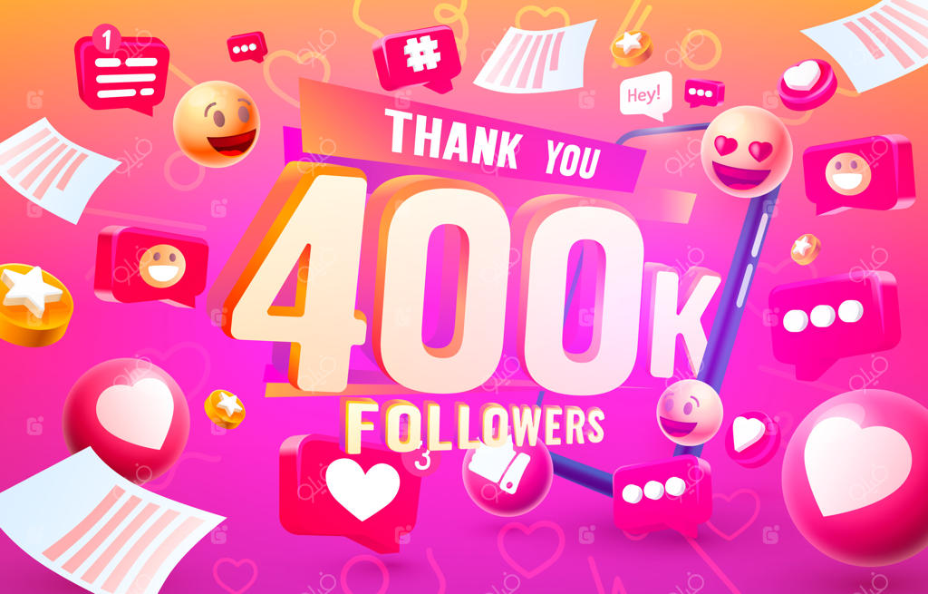 تشکر از دنبال‌کنندگان: بنر تبریک گروه اجتماعی آنلاین به همراه وکتور خوشحالی