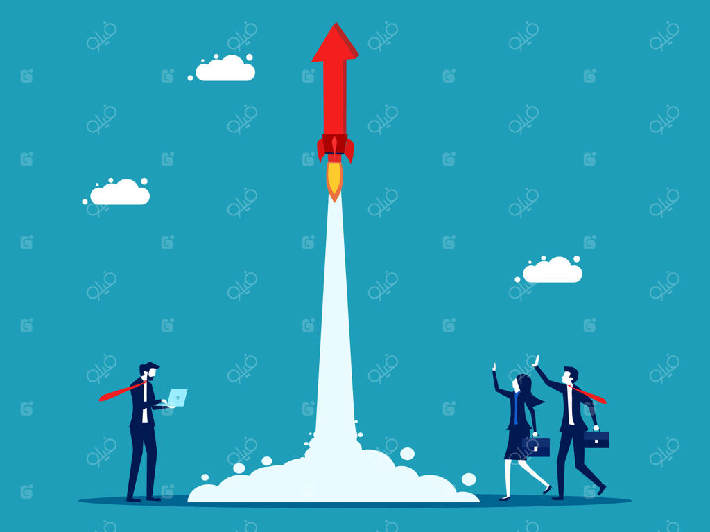 تاجران روی موشک با یک فلش قرمز ایستاده‌اند