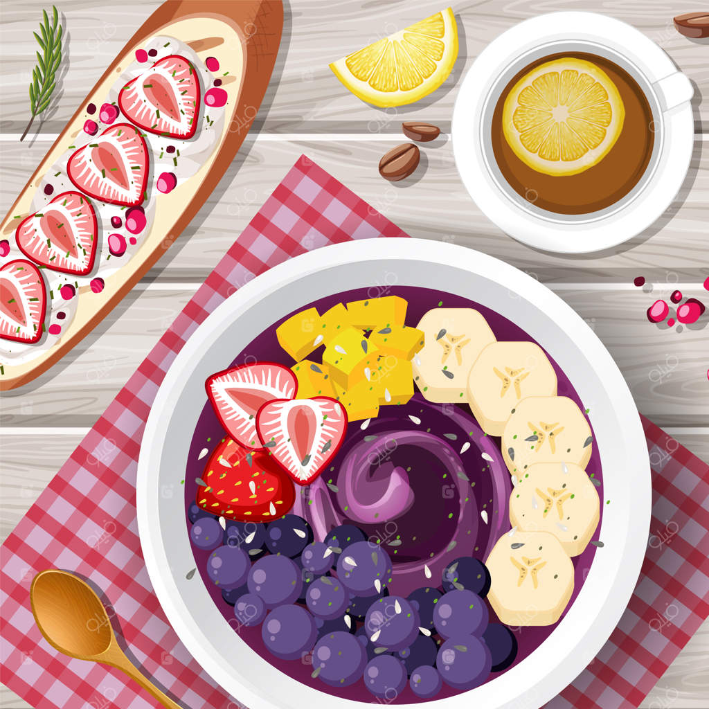 ظرف غذا آکای و زیر بشقابی روی میز چوبی