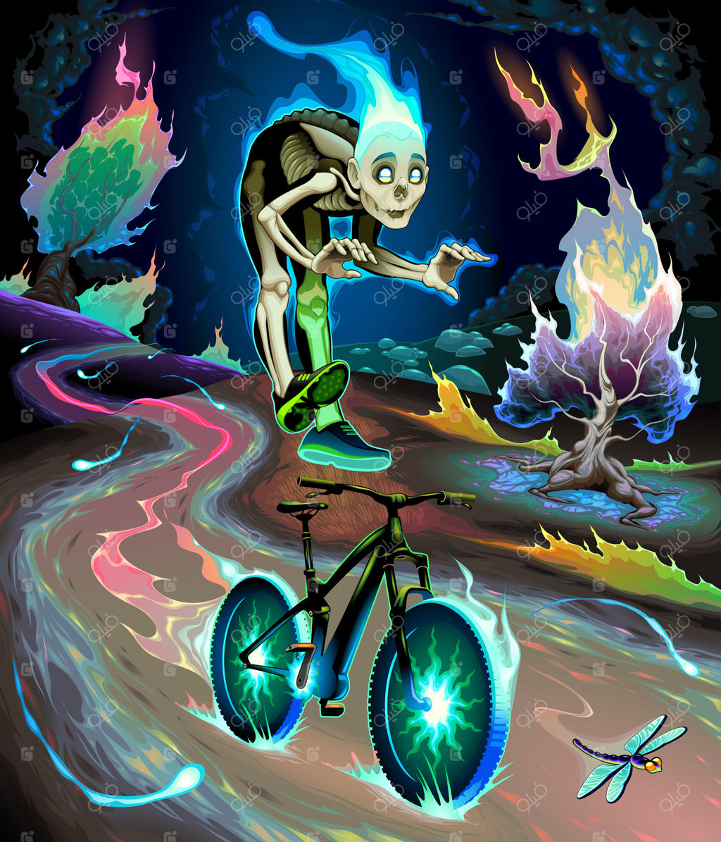 پسر شبح در پارک کنار رودخانه دوچرخه‌سواری می‌کند