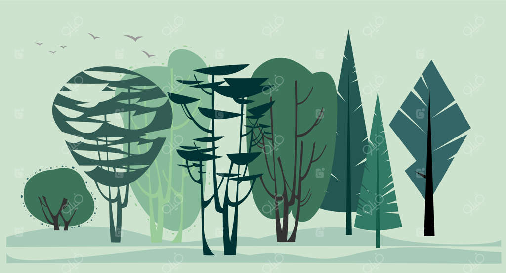 پس‌زمینه‌ای با مجموعه‌ای از درختان گرافیکی.