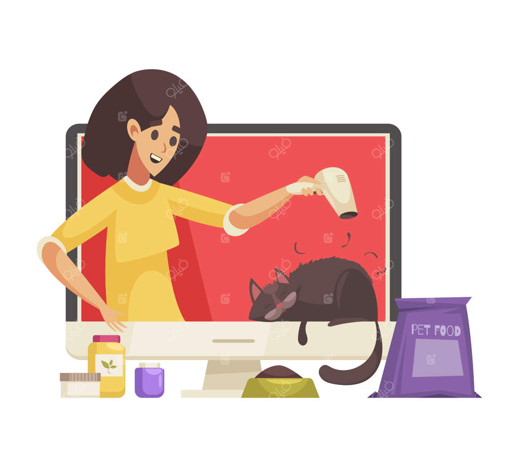 کارتون ویدئو بلاگر خانم درباره مراقبت از حیوانات خانگی