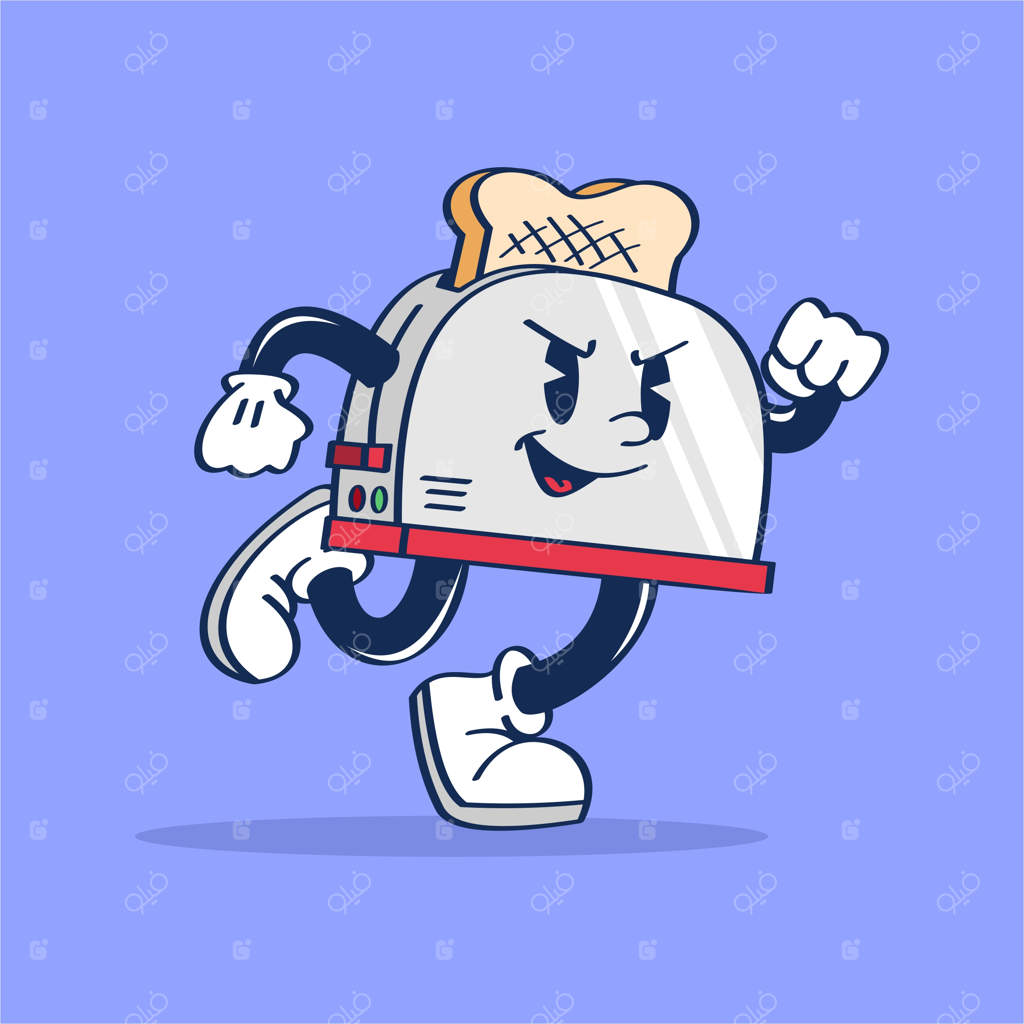 کارتون یک توستر بامزه در حال دویدن - نقاشی دستی وکتور