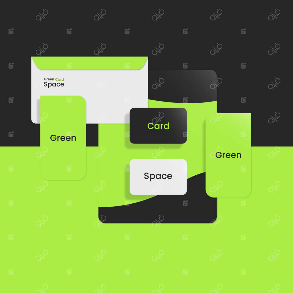 قالب کارت ویزیت مینیمال و شیک مشکی و سبز - فایل وکتور رایگان