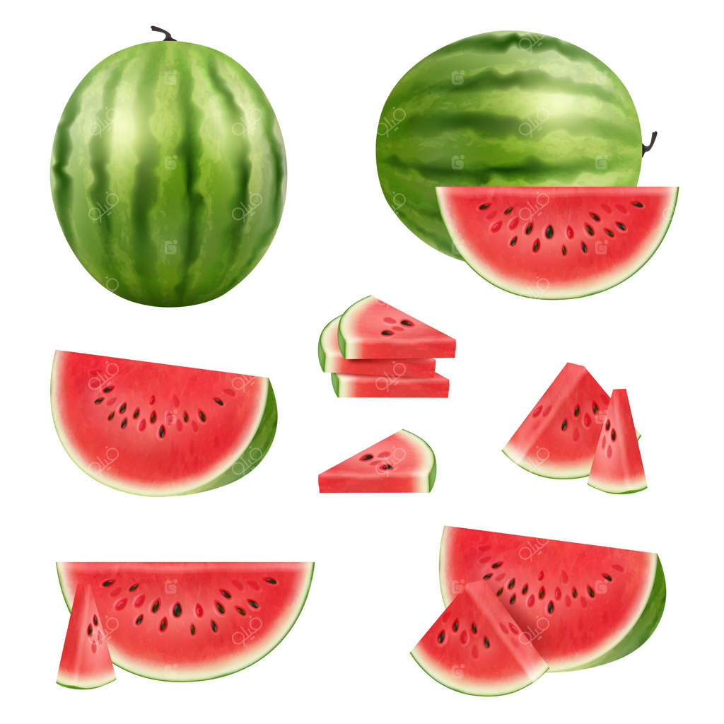 برش‌های هندوانه - مجموعه‌ای از محصولات طبیعی سالم و خوشمزه همراه با تصاویر واقع‌گرایانه و با کیفیت بالا