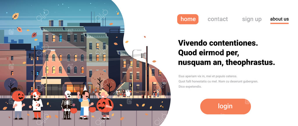 بنر تعطیلات با کودکان در لباس هیولاها در شب شهر