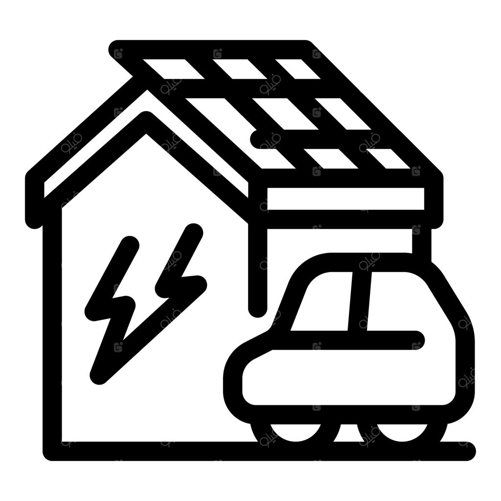 شارژ خودروی الکتریکی در خانه با پنل‌های خورشیدی روی سقف گاراژ