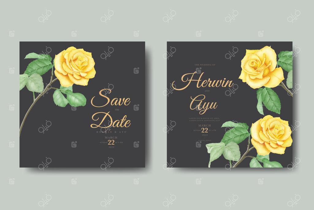 کارت دعوت عروسی با طراحی گل‌های آبرنگی