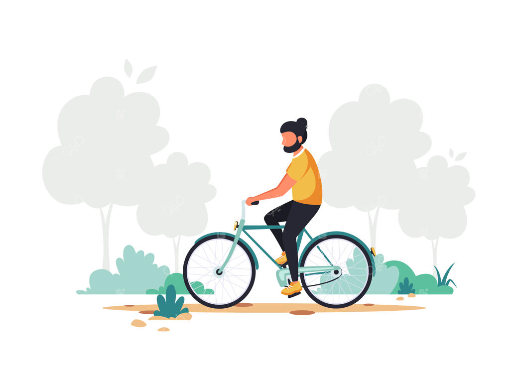 مردی در پارک دوچرخه‌سواری می‌کند