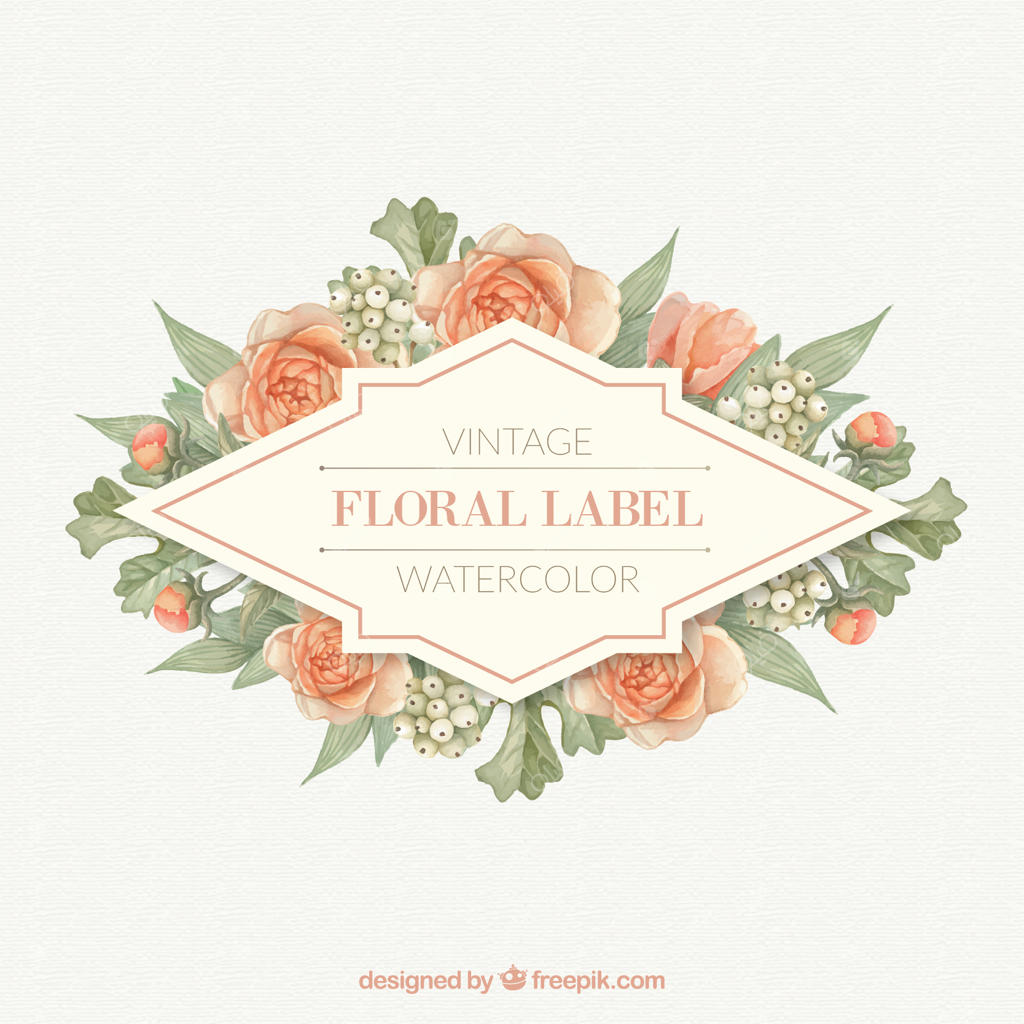 برچسبی با گل‌ها و برگ‌ها در طیف نارنجی